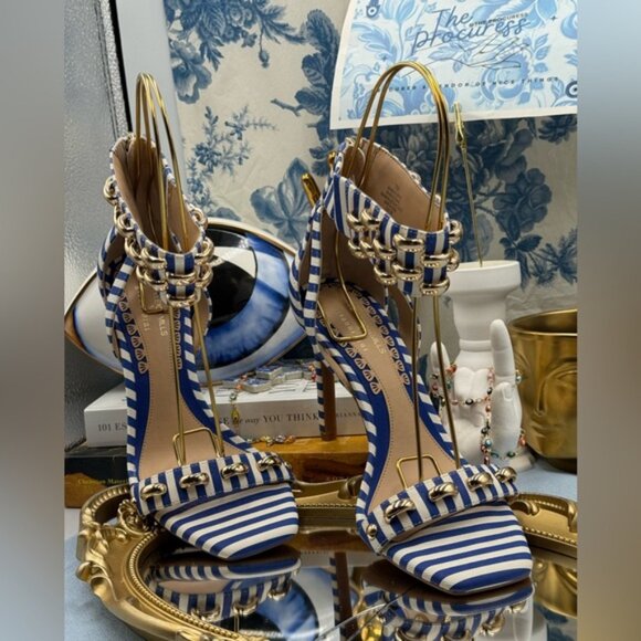 🆕 GIANNI BINI 🧿 x Shea Leigh Mills NWOB Carter Blue White Striped Sandal, Sz 7 - Picture 4 of 13